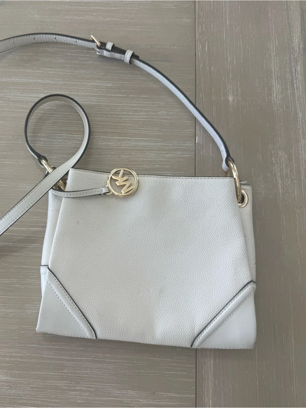 Michael Kors White Pebbled Leather Crossbody with Gold Accents
